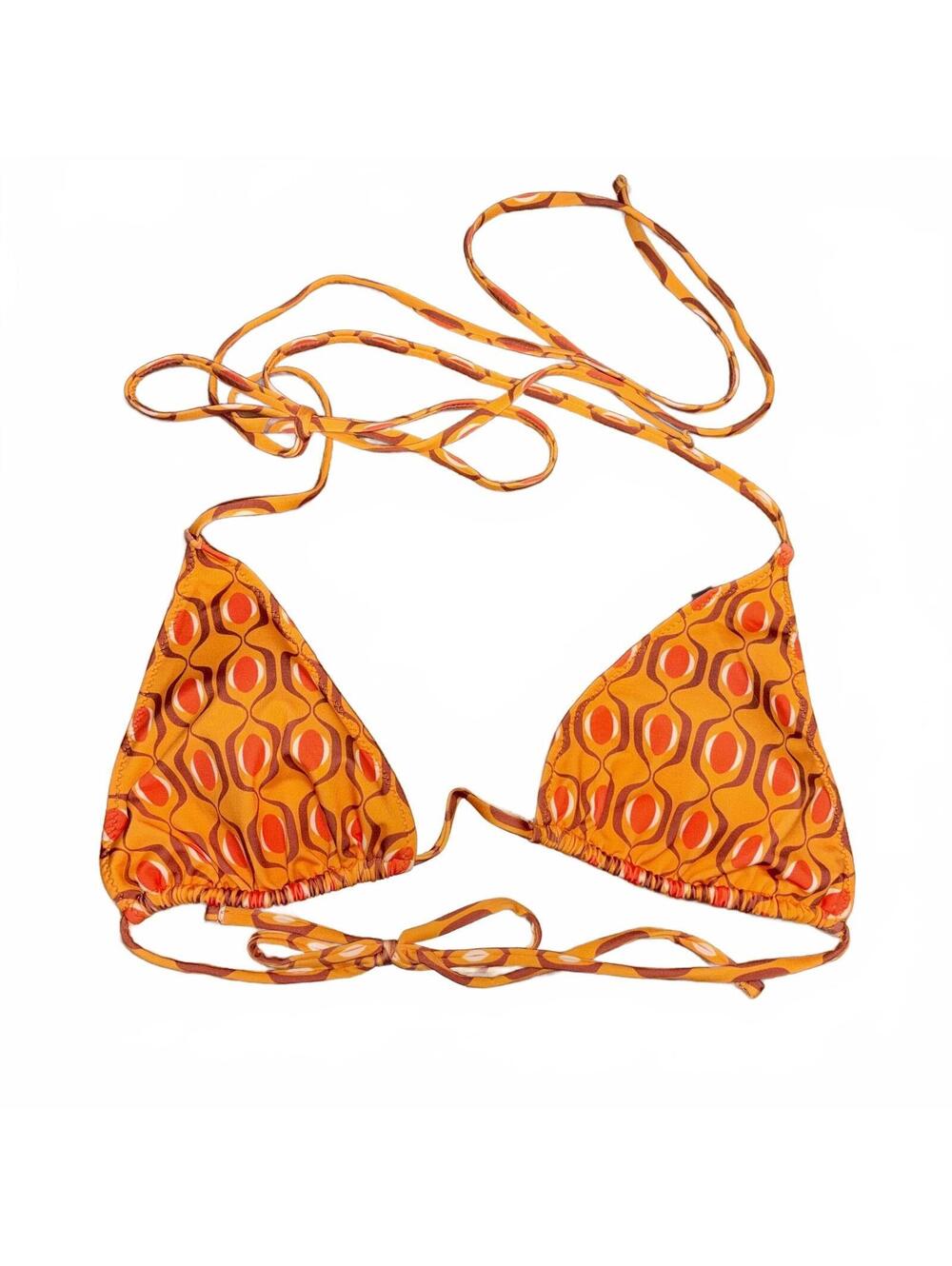 Zara Retro Orange Patterned Triangle Bikini Top Size Large NWT Swim Summer